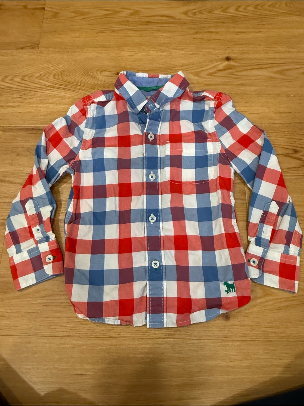 Mini Boden Red, Blue & White Plaid Button-Down Shirt
